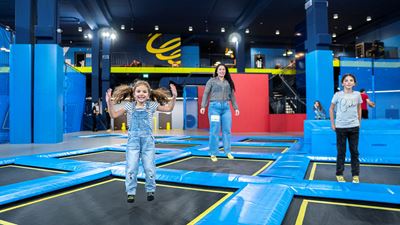 Large trampolines at the Flip Lab trampoline park in Rümlang 