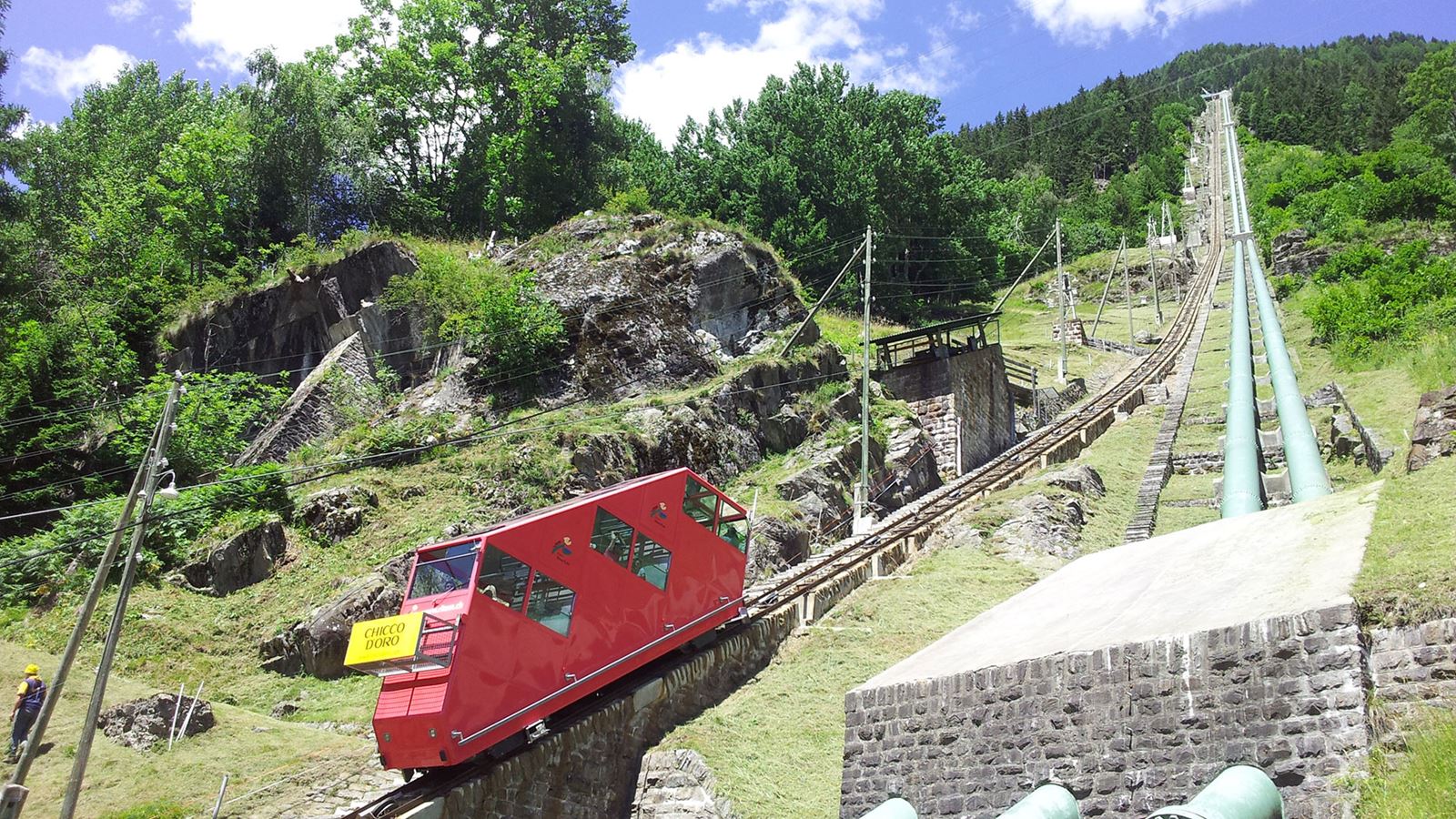 Immagine della Funicolare del Ritom in cui si vede l’elevato grado di pendenza